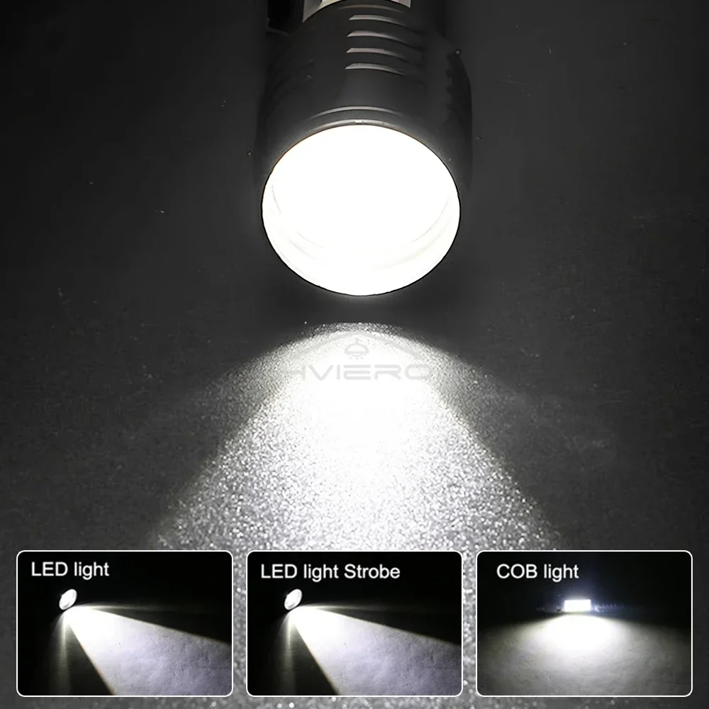 Mini Torch LED Rechargeable Flashlight Portable USB Charging COB Light High Power Bank Camping Waterproof Long Range Lantern