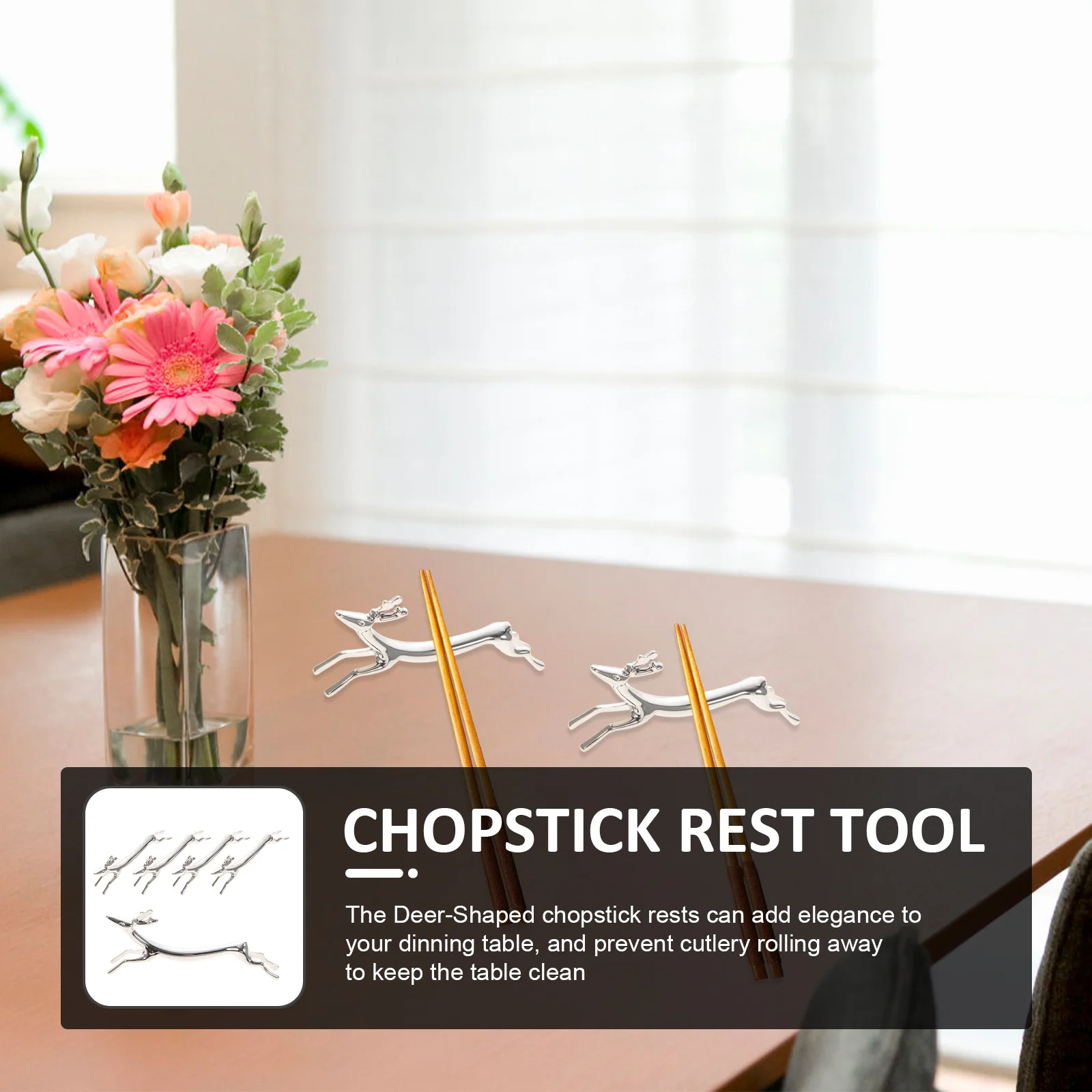 

5Pcs Deer-Shaped Stainless Steel Chopstick Rests Elegant Tableware Holders for Home Kitchen Decorative Fork Spoon Stand