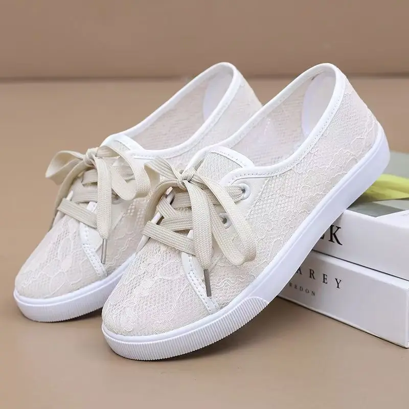 

Women Summer New Air Mesh Casual Board Shoes Round Toe Soft Sole Lace Up Breathable Casual Sneakers Casual Walking Shoes