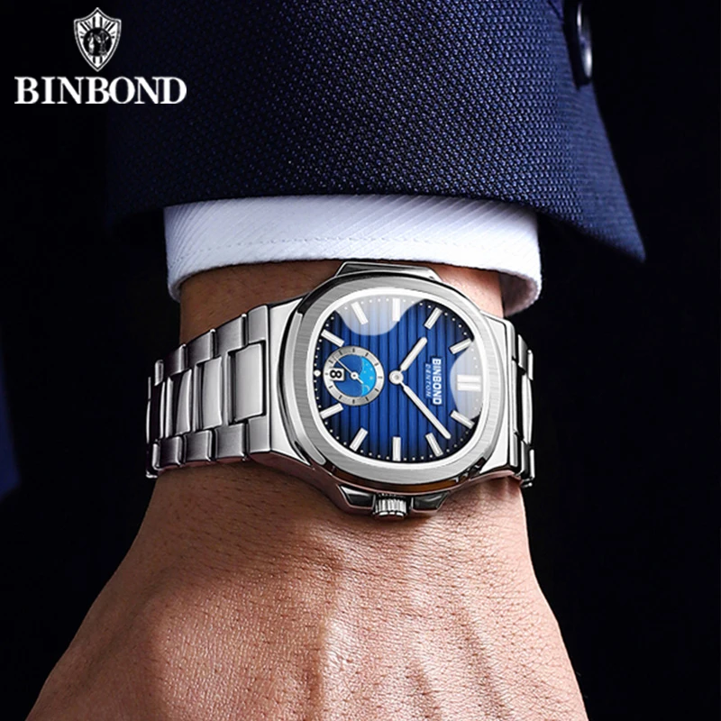 BINBOND Business Men\'s Watches Top Luxury Brand Quartz Retro Versatile Stainless Steel Watch 30M Waterproof Luminous Men Watches