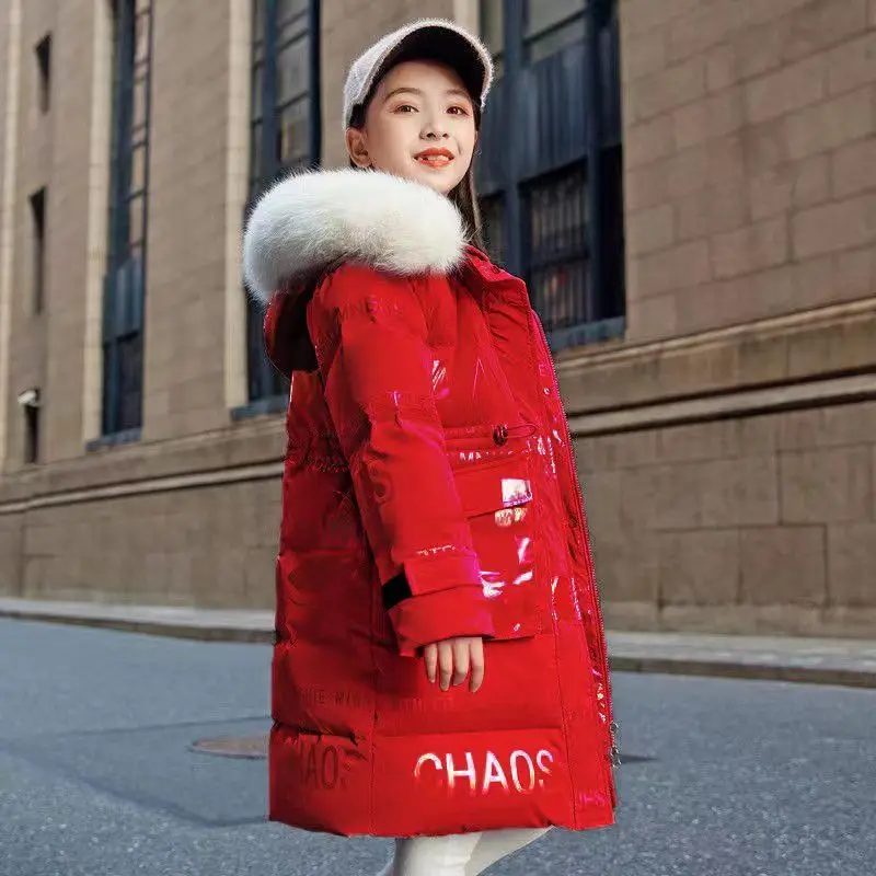 

2024 Fashion Design Winter Parka Girl Clothes Long Coat for Kids Outerwear Letter Teen Waterproof Padded Warm Clothing 4-14Years