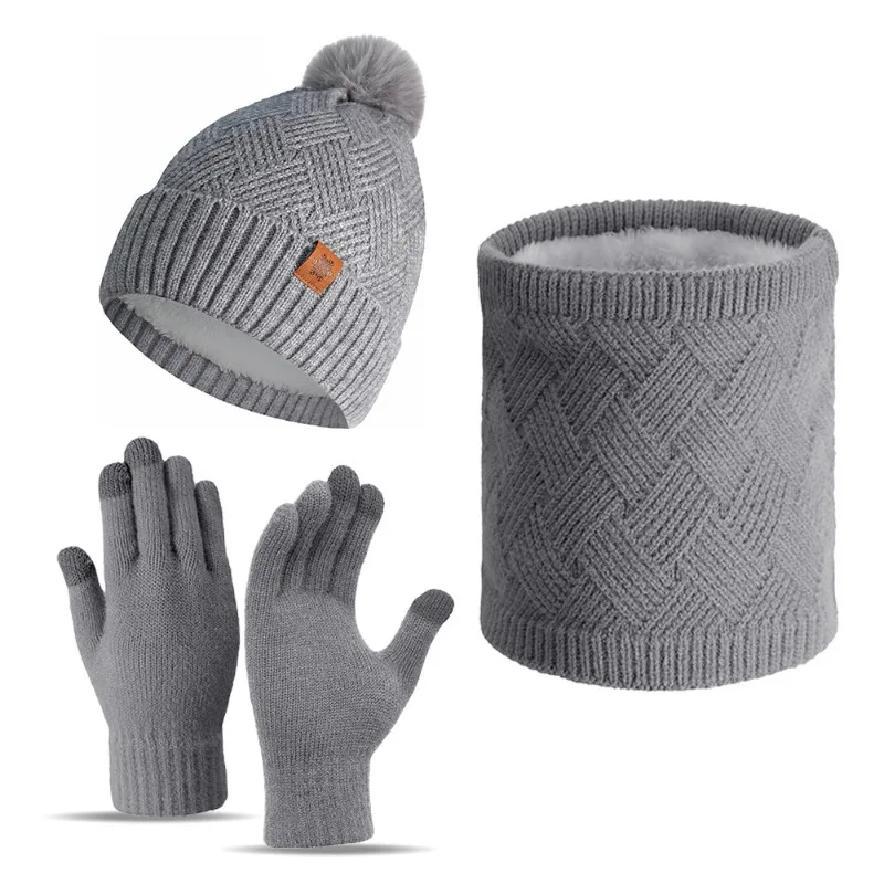 مجموعة جديدة عصرية وبسيطة مكونة من ثلاث قطع من المخمل المقاوم للبرد والدافئ وقفازات محبوكة تعمل باللمس