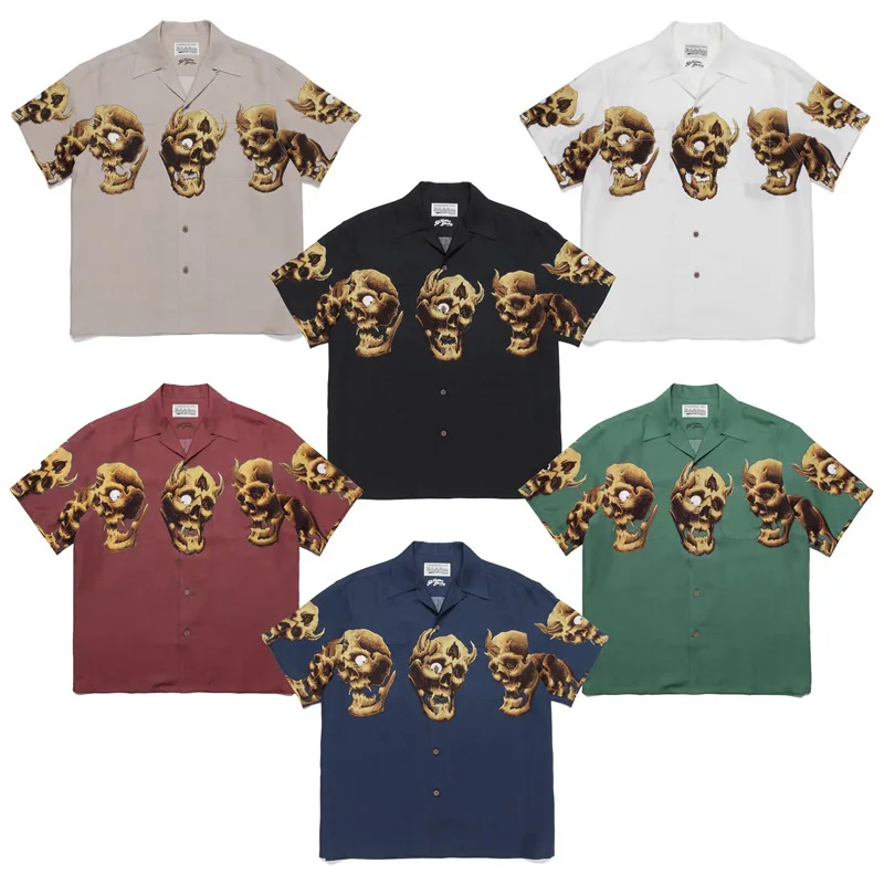 

Best Quality WACK Skull Pattern Hawaii Beach Shirts Men Woman Casual Loose Lapel Short Sleeve Shirt T-shirts