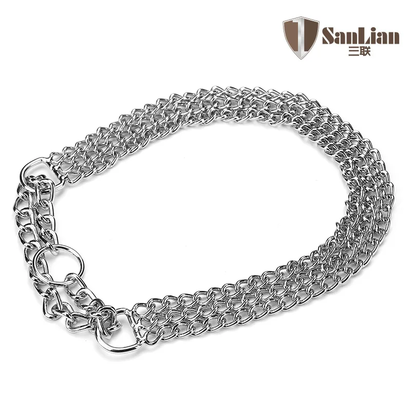 Three row chain dog collar Training dog P chain Collars Adjustment pet Metal necklace stainless steel for Medium large big dogs