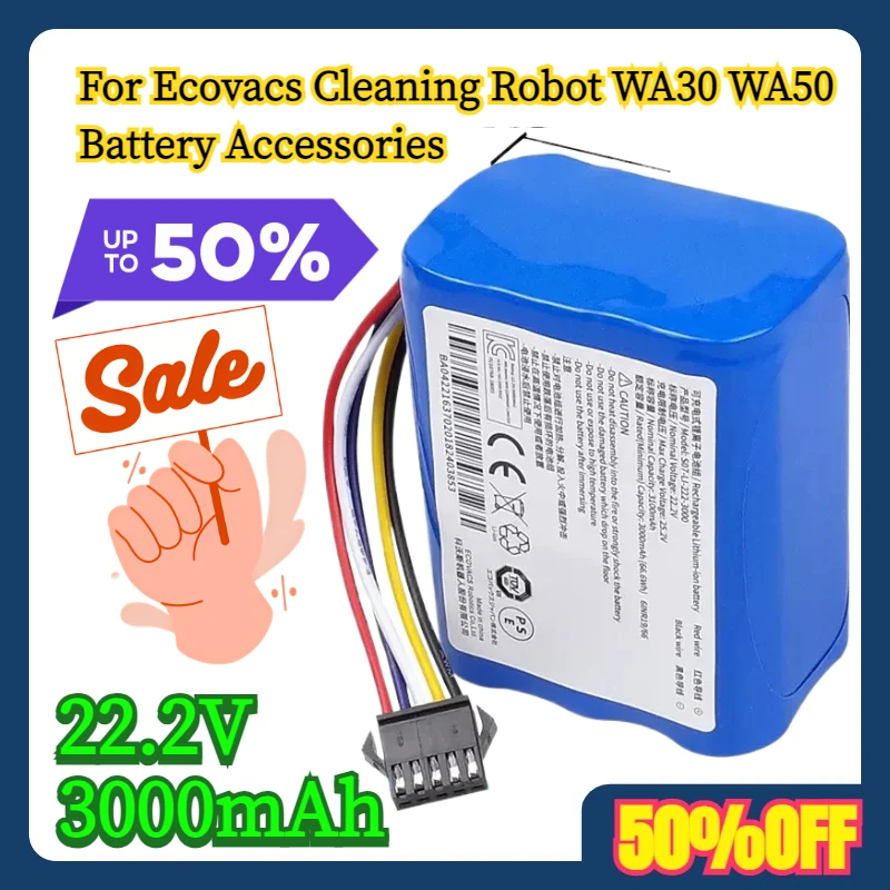 

22.2V 3000mAh For Ecovacs Cleaning Robot WA30 WA50 Battery Accessories