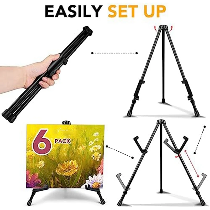 Tripod meja instan 6 buah, penyangga kaki Tripod meja lipat portabel & dapat diatur, untuk lukisan kanvas