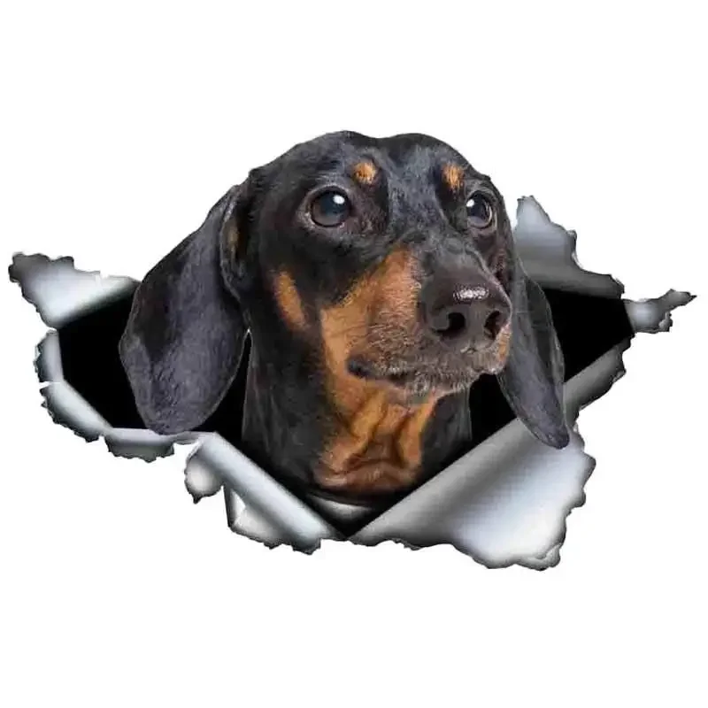 3D Tan Dachshund Animal Car Sticker Torn Metal Decal Reflective Stickers Waterproof Car Styling Pet Dog Decals 13cm X 9cm,KK