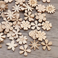 100pcs Mix Wooden Pieces Creative Flower Leaves Cutouts Slice For DIY Wooden Art Decoration Home Party Doodle Scrapbooking