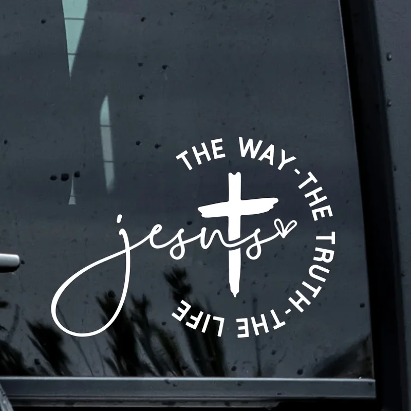 1 Stück Christliches Kreuz Weg Wahrheit Leben Auto-Aufkleber Vinyl-Sticker Verblassungsresistent Selbstklebend Auto-Außendekoration Zubehör