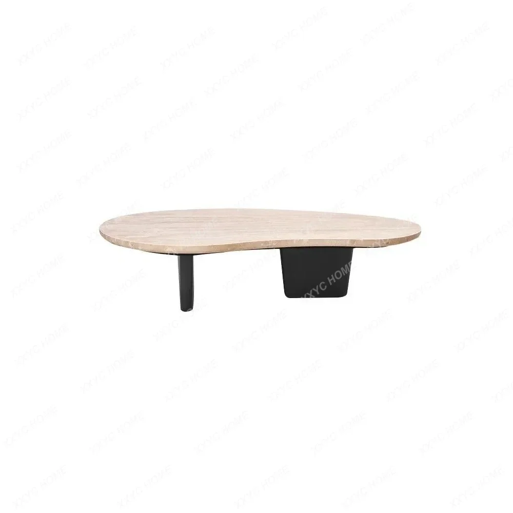 L Minimalist Natural Cave Stone Coffee Table Solid Wood Shaped   Silent Style Living Room furniture