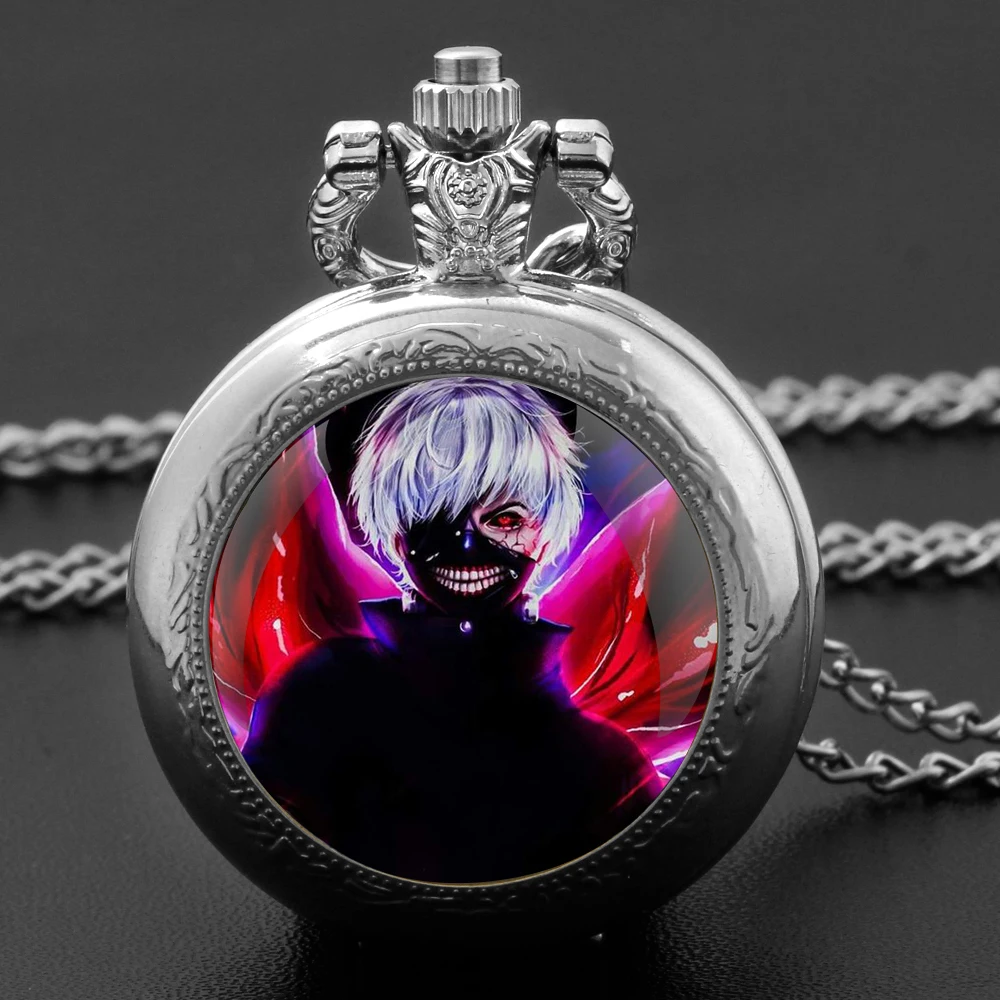 New Quartz Pocket Watch Classic Anime Tokyo Ghoul Theme Glass Dome Arabic Numerals Pendant Necklace Men Womens Gift