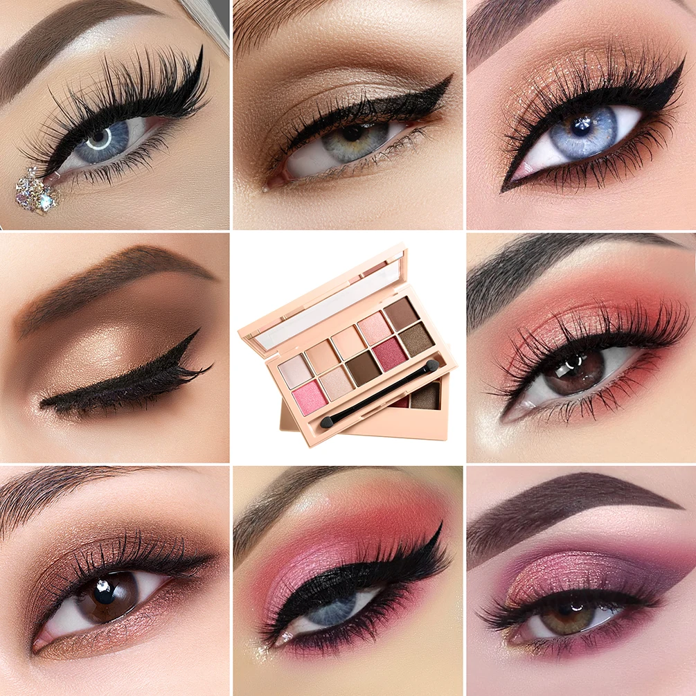 10色入りウィンドウ付きプラスチックアイシャドウパレット プライベートラベル 14g 卸売 長持ち 防水 シマーメイク カスタムロゴ