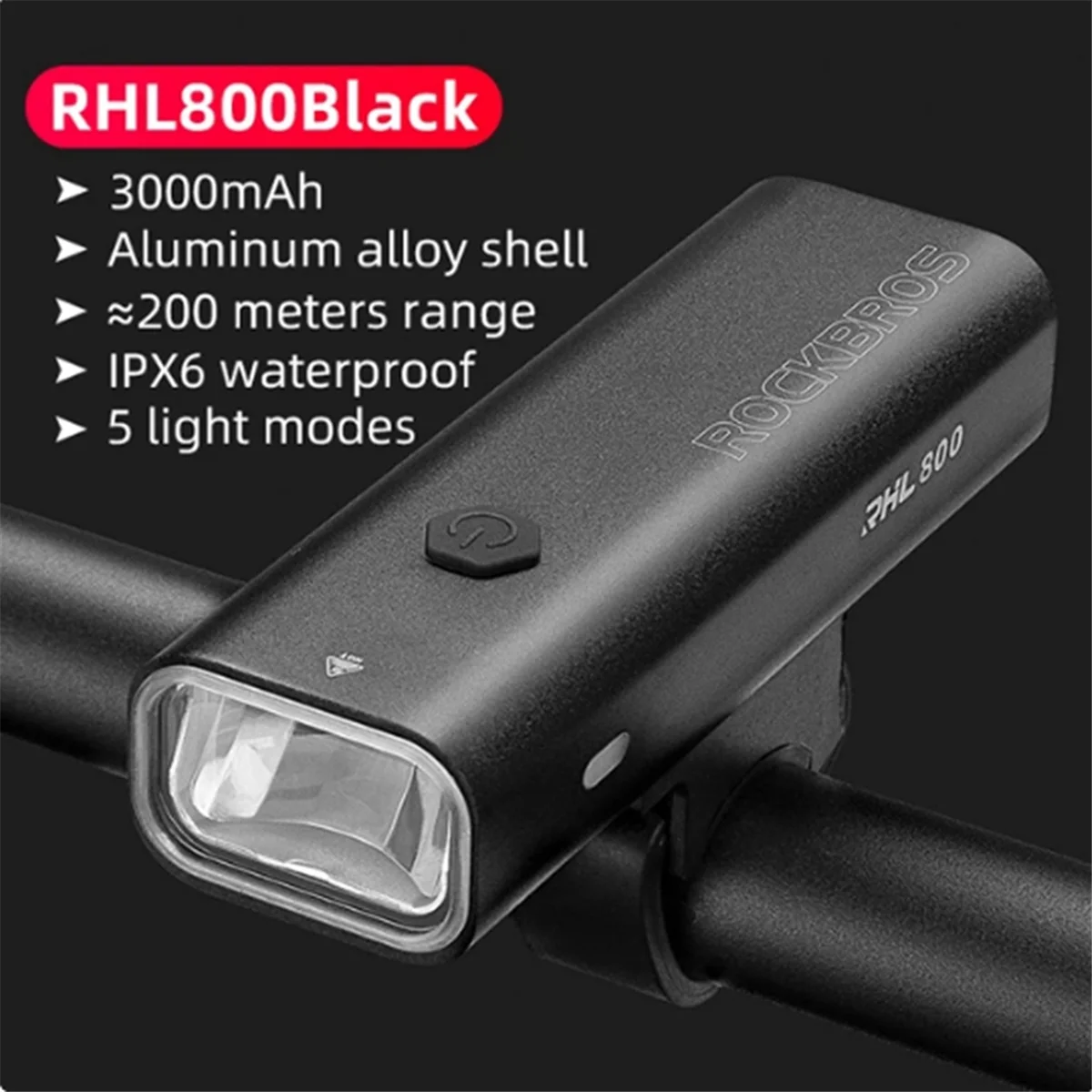A26P ROCKBROS 800LM USB Rechargeable Bicycle Front Light Cycling Headlight Super Bright Flashlight Bike Headlight