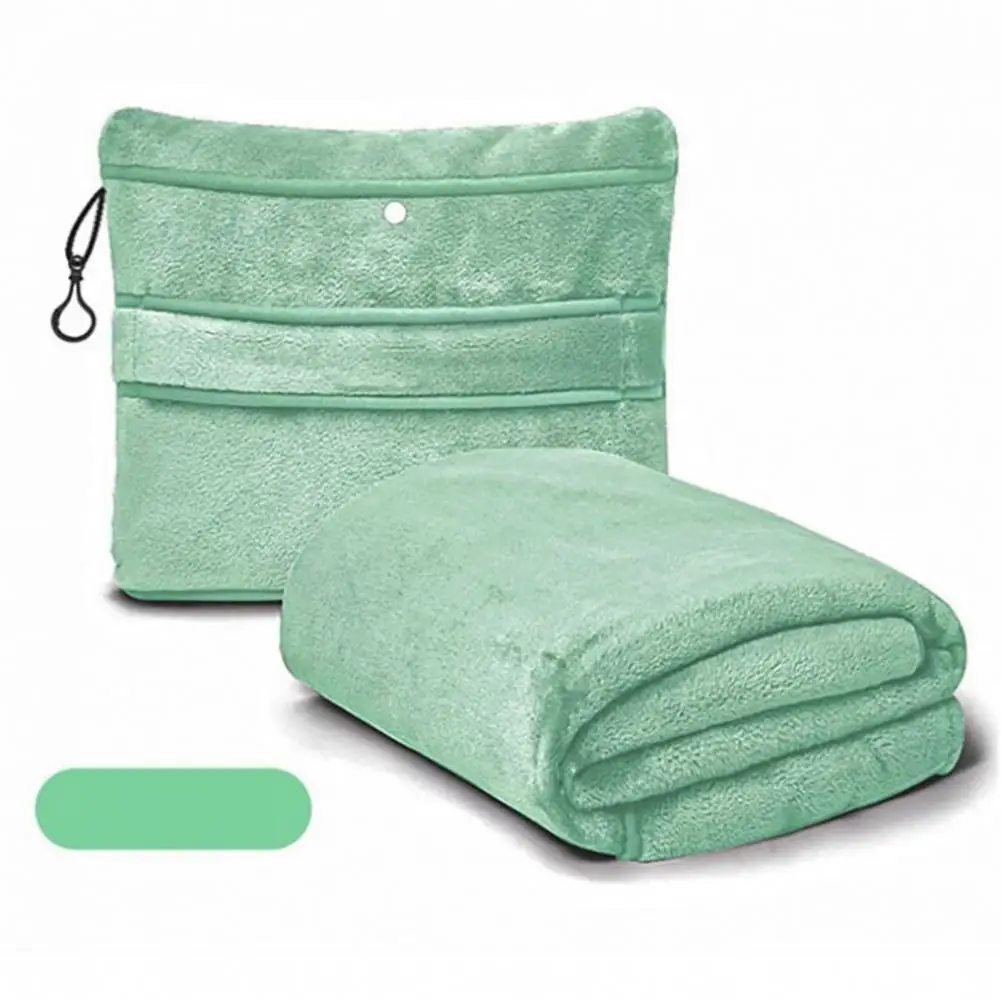 Foldable Travel Blanket Travel Blanket Pillow Combo Soft Fleece 2-in-1 Foldable Airplane Blanket with Luggage Strap Compact