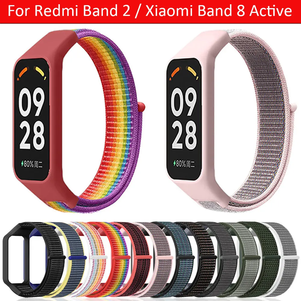 Correa de nailon para Redmi Band 2/Xiaomi Band 8, pulsera activa, reloj inteligente suave, accesorios de correa de reloj transpirable