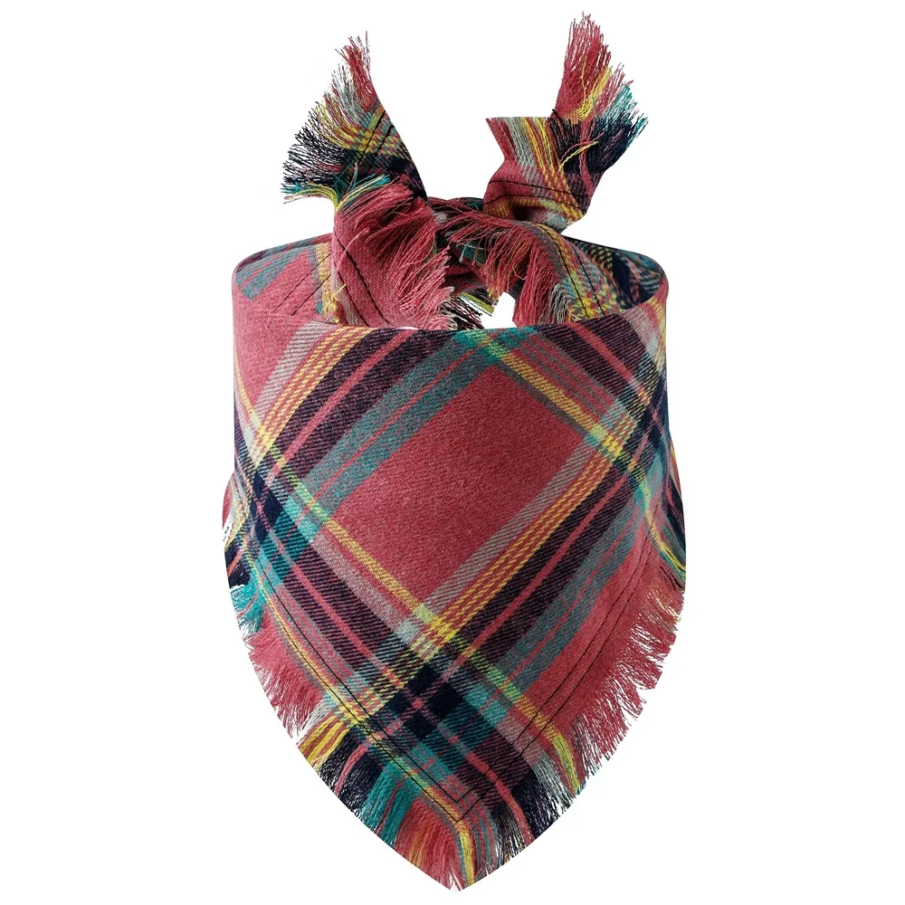 Plaid Tassel 100% Cotton Dog Bandana Pet Triangle Scarf Pet Dog Cat Scarf Dog Supplies Stuff