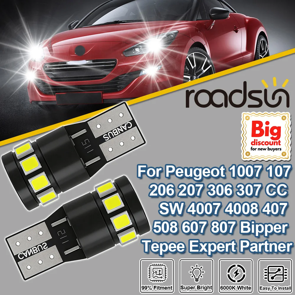 2x LED Clearance Light W5W T10 For Peugeot 1007 107 206 207 306 307 CC SW 4007 4008 407 508 607 807 Bipper Tepee Expert Partner