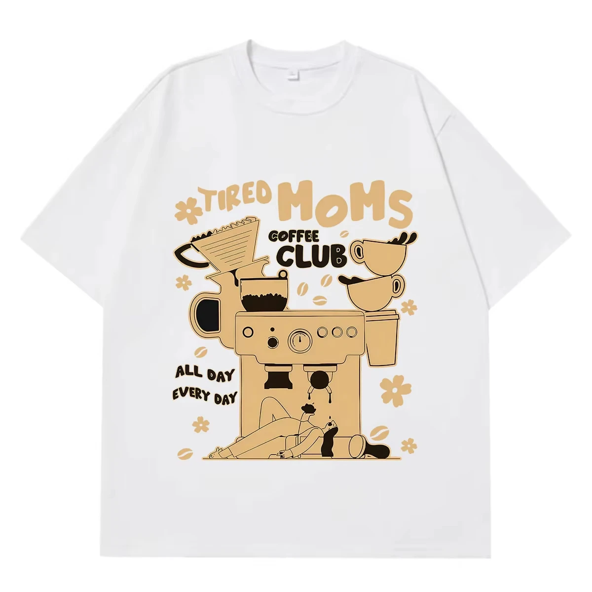 Tired Moms Coffee Club Funny Retro Coffee Lover Graphic Tshirt Men Women Fashion T-shirt Summer Cotton Hip-hop Loose T-shirts