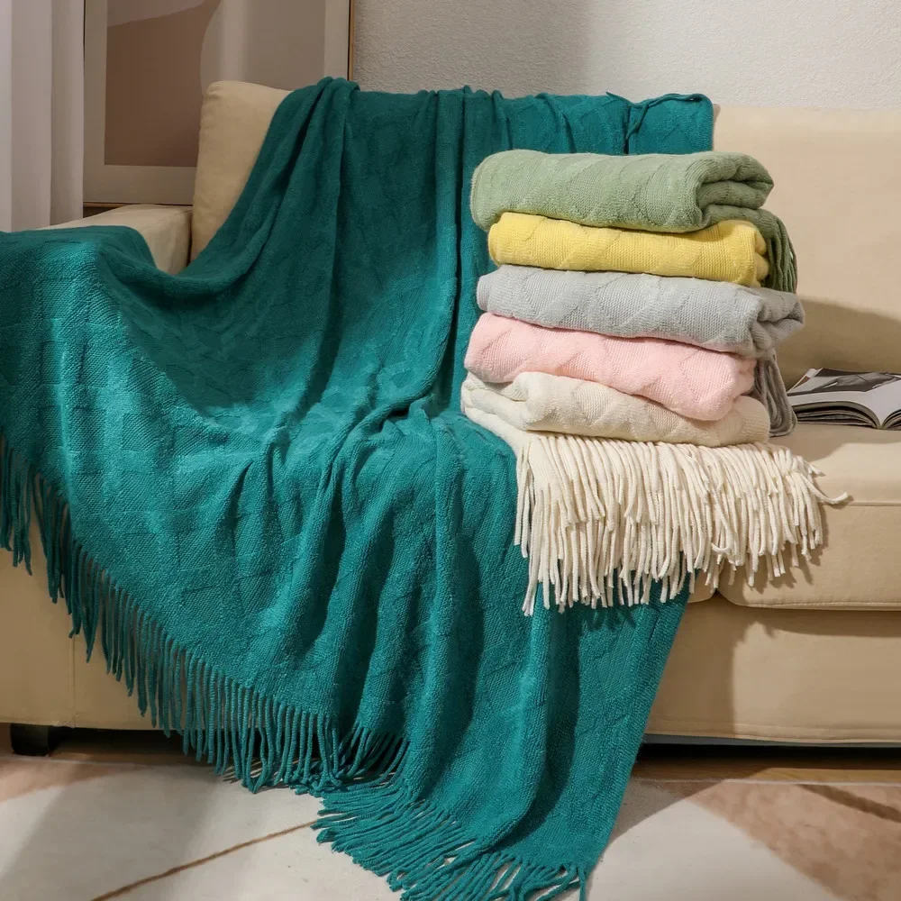 Nordic Throw Blanket Leisure Hotel Decor Bed End Towel Comfortable Bedspread Soft Blanket Sofa Cover Women Tassel Shawl