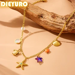 DIEYURO 316L StainlessPearl Love Shell Turtle Starfish Pendant Necklace For Womens Girl 2024 New Trend Neck Jewelry Gift Party