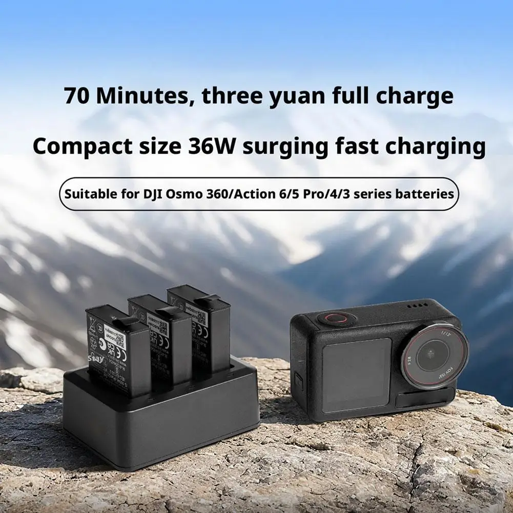 

Зарядное устройство на 3 слота 36W для аккумуляторов DJI Action 6/5 Pro/4/3/Osmo 360, аксессуары для зарядки аккумуляторов экшн-камер