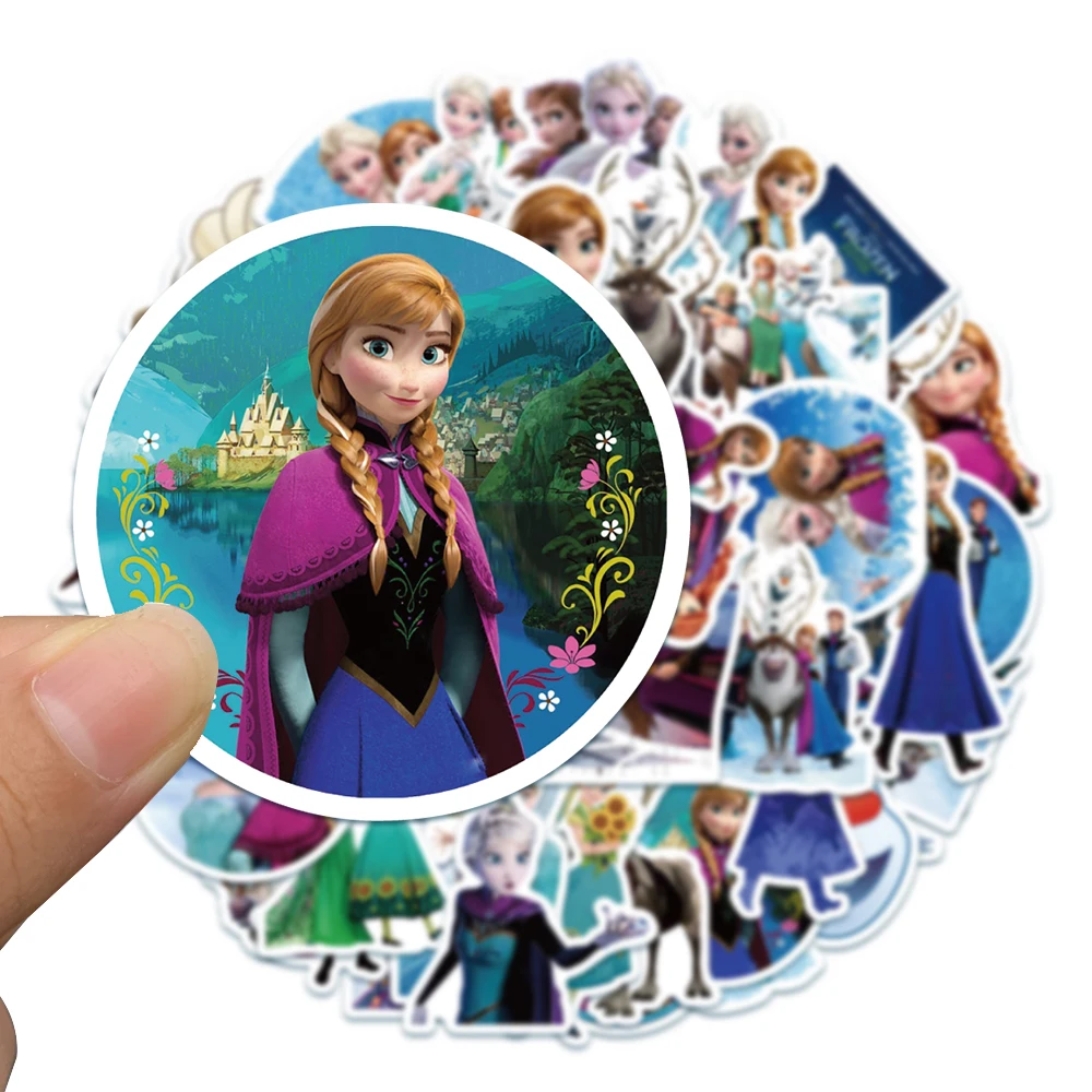 Disney Movie Frozen Princess Adesivos, Anna, Elsa, Kristoff, Olaf, adesivos dos desenhos animados para skate, laptop, bagagem, brinquedo do miúdo, 50 pcs, 100pcs