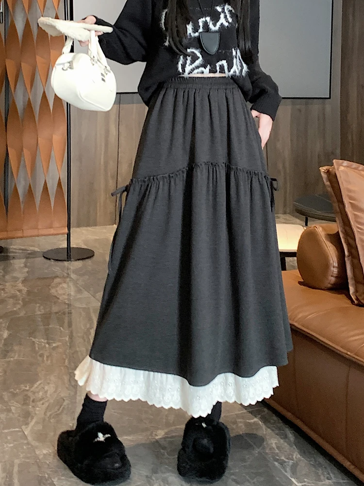 

Женская эластичная утягивающая юбка трапециевидной формы средней длины с высокой талией, осень-зима, новая кружевная твидовая длинная юбка