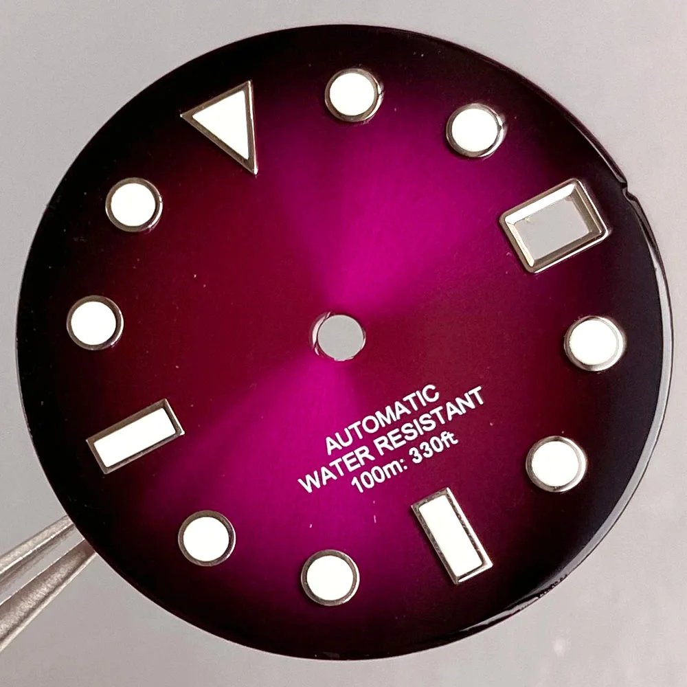 29MM Watch Dial Face purple/red/blue/green for NH35 Movement Diver Wristwatch Watch parts Luminous marks