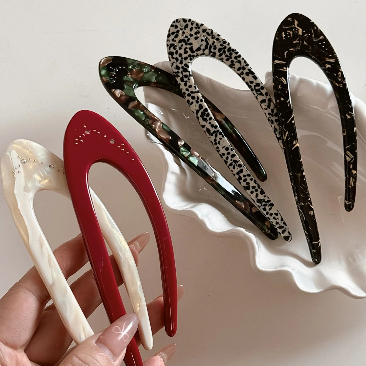 French Style Thicken Acetate U Shape Hairpin High-end Leopard Print Hair Stcik Back Head Daily Wear Versatile Hair Fork Braiders