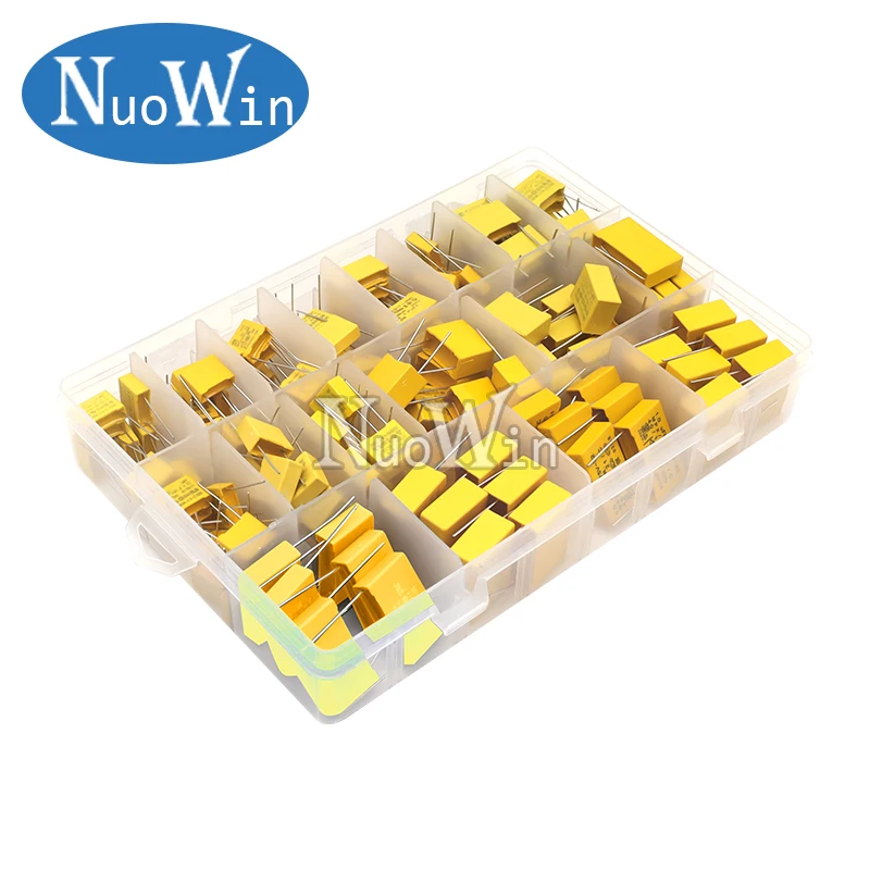 160pcs/Lot Polypropylene Film X2 Safety Capacitor Assorted Kit 275VAC 18Values 102K-225K 1NF-2.2UF Sample Set