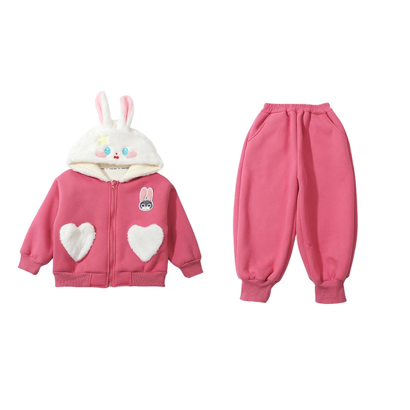 طقم سترة بقلنسوة للأطفال من Thiened Fce مكون من قطعتين للفتيات مجموعة شتوية دافئة غير رسمية