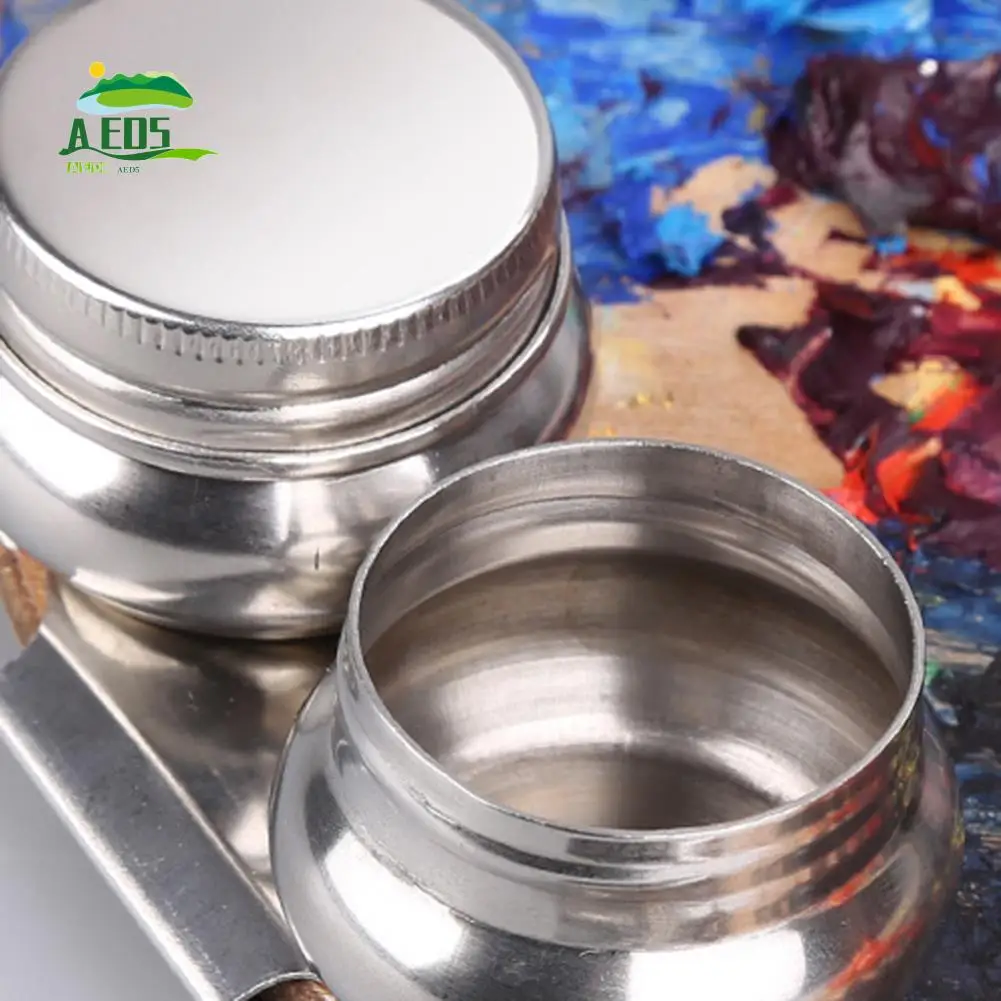 

AED5-2 Pack Palette Cups Палитра для рисования Чашки с крышкой и зажимом Двойные ковшоры из нержавеющей стали для масляной живописи
