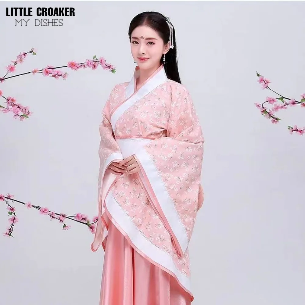 Vestido tradicional chinês hanfu feminino, dinastia Tang, roupa de fada, traje antigo, vermelho e branco, novo