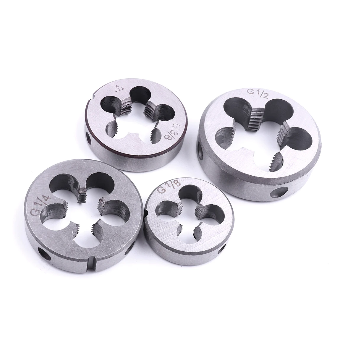 

4Pcs G1/2 G1/4 G1/8 G3/8 Inch Hard Round Die Standrad Pipe Thread Die for Water Pipe Thread Mold Machining Threading Tools