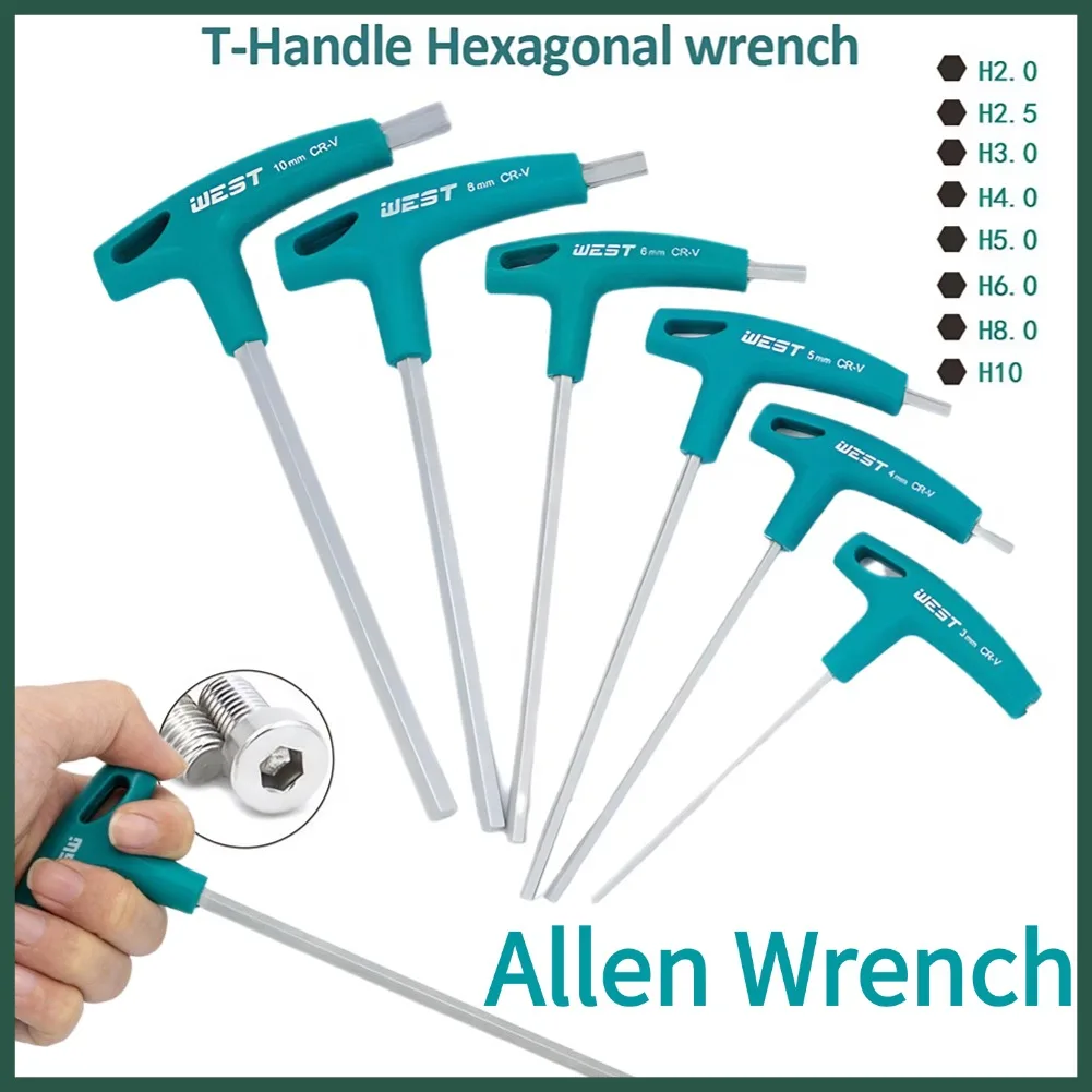 Professional Hex Allen Wrench with T-Handle 2mm 2.5mm 3mm 4mm 5mm 6mm 8mm 10mm Hexagonal Wrench Tools