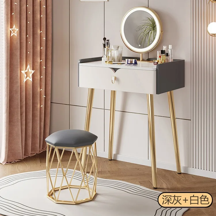Slate solid wood dresser modern simple small apartment makeup table mirror mini ins makeup counter