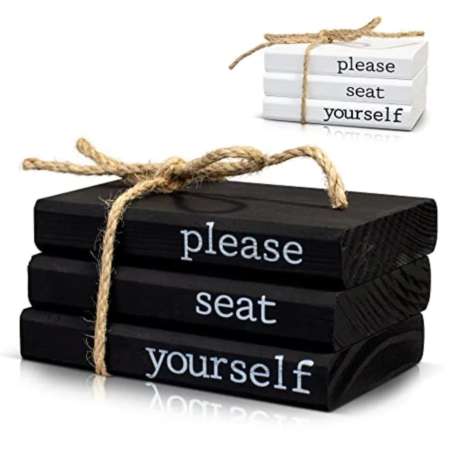 

Farmhouse Bathroom Decor - Funny Rustic Wooden Mini Books for Your Restroom Shelf - The Perfect Small Decorative Accent for The
