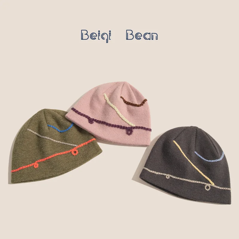 قبعة باردة محبوكة بسلسلة مخصصة ، قبعة بلوفر مقعرة الشكل ، قبعة تكديس عصرية ، الأم والطفل ، الفتيات ، الشتاء