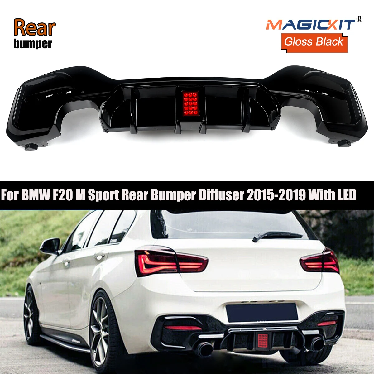 Dla BMW F20 M Sport M-Tech dyfuzor tylnego zderzaka Spoiler 2015-2019 części samochodu Exteropr Body Kit M135i M140i Glossly Black