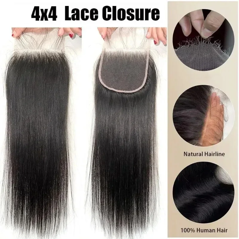 4X4 Transparenter Lace Closure Glattes Echthaar-Extensions 12A Brasilianisches Virgin Remy 100% Unverarbeitet Natürliche Farbe 1 Stück – Detail 3