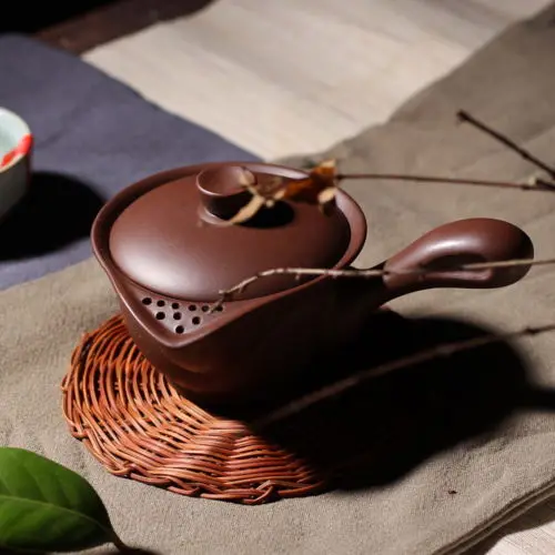 

[GRANDNESS] China Yixing Zisha Clay Brown Side Handle Gaiwan Shaped Teapot with Filter 150ml