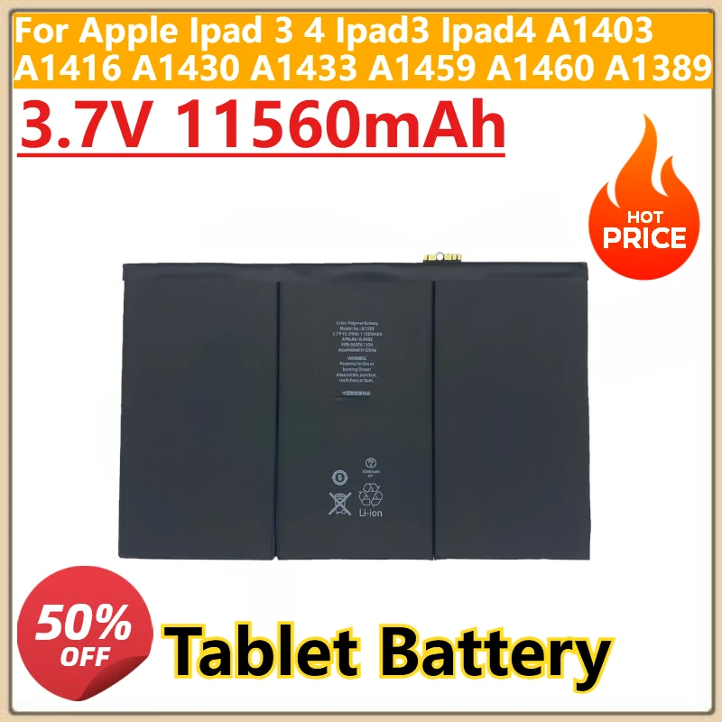 

Новый аккумулятор для планшета 3,7 В, 11560 мАч для Apple Ipad 3 4 Ipad3 Ipad4 A1403 A1416 A1430 A1433 A1459 A1460 A1389
