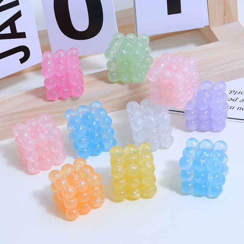 20pcs New Resin Bubble Blocks Cabochons for DIY Crafts Making Colorul Glittering Square Cube Resin Decoration Slime Accessory