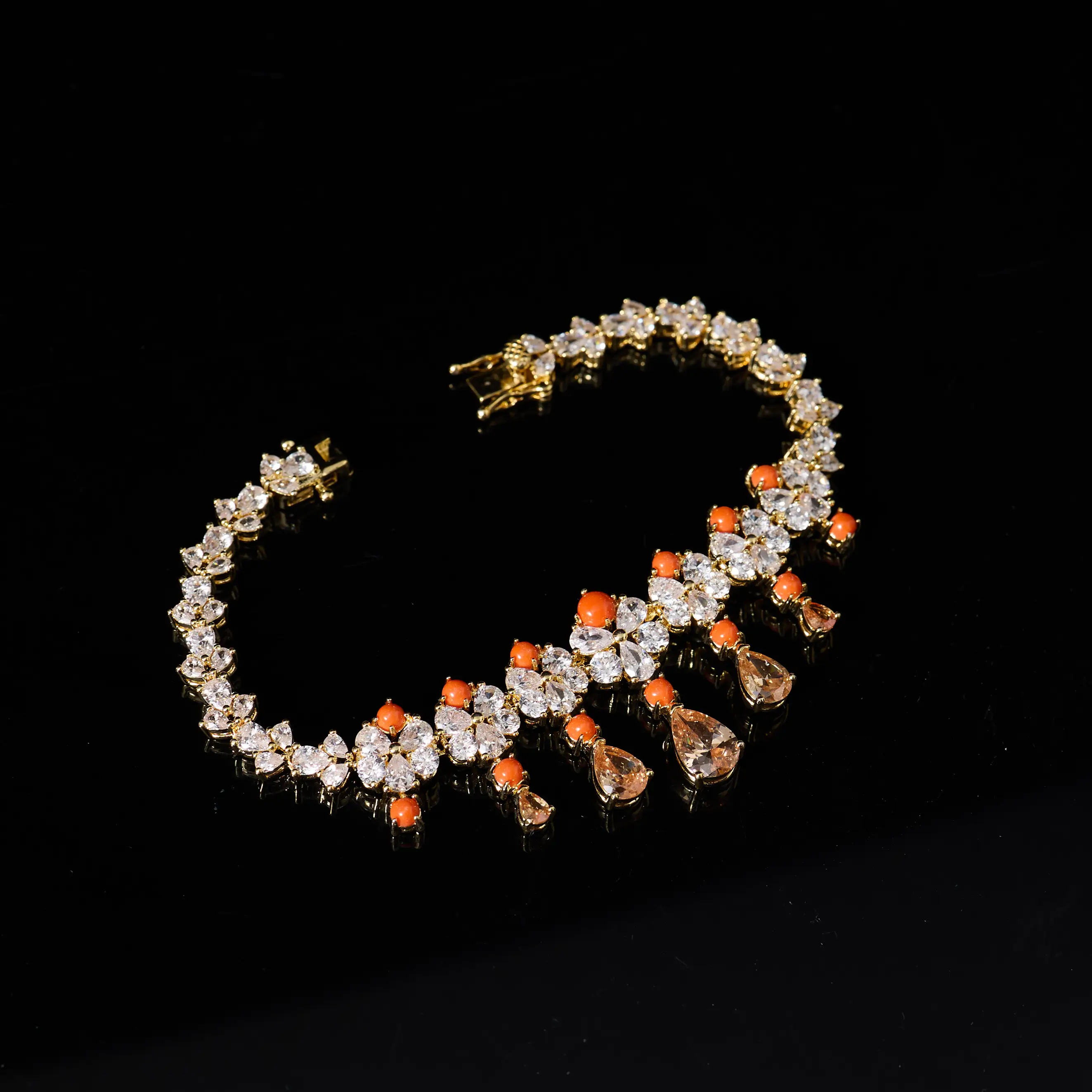 INJEWELIFE Gold Plated Orange Turquoise Champange Zirconia Jewelry Sets for Women Wedding Accessories Elegant Bridal Jewellery