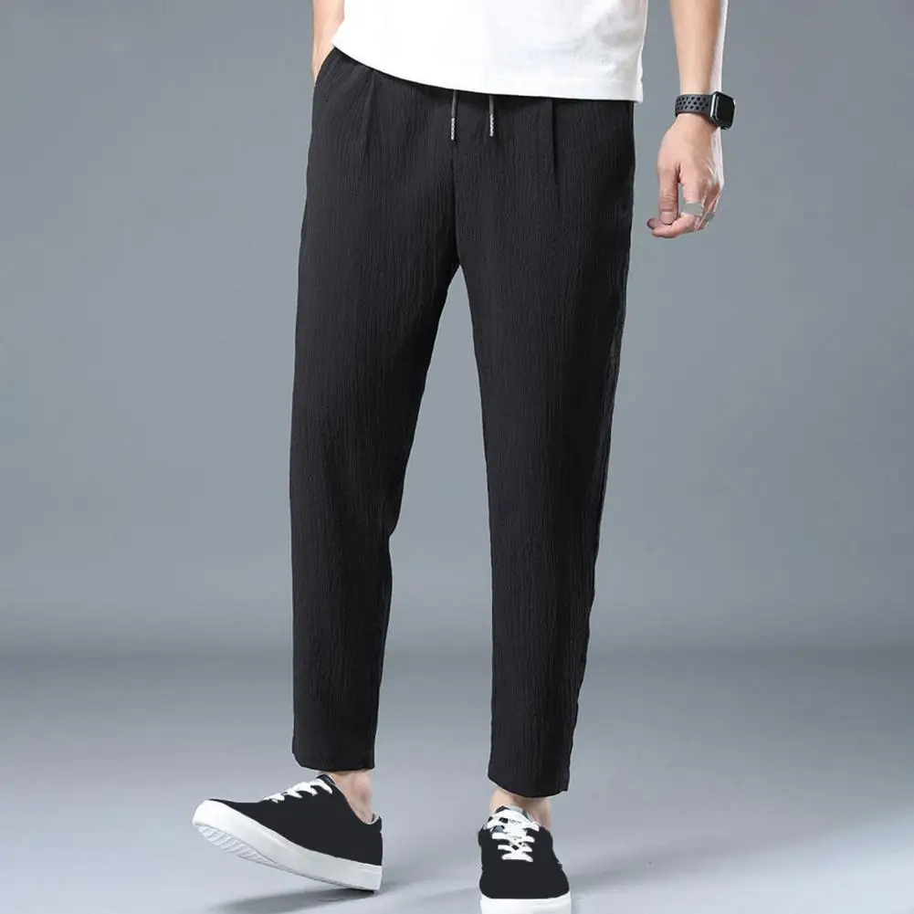 

Men Jogging Trousers Comfortable Summer Ice Silk Sweatpants Loose Wide Leg Trousers with Drawstring Waist Pockets for Jogging