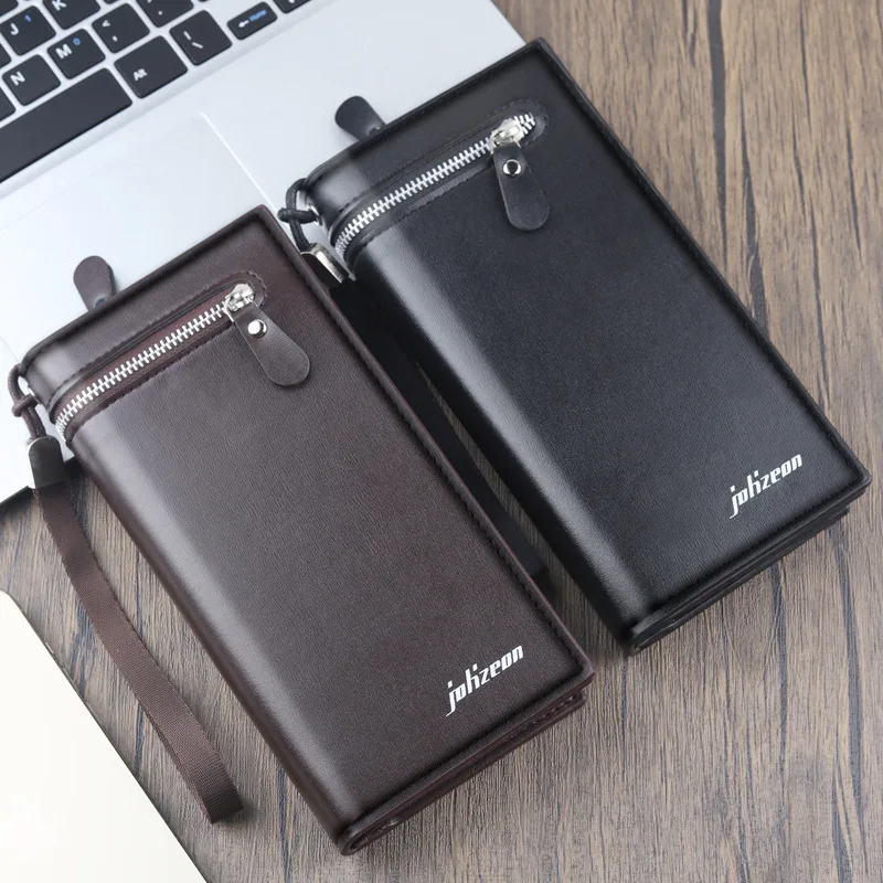 PU Leather Wallet for Men Long Hasp/zipper Black/coffee Card Holder Clutch Bag ID/photo Multifunctional Purse Cellphone Pocket