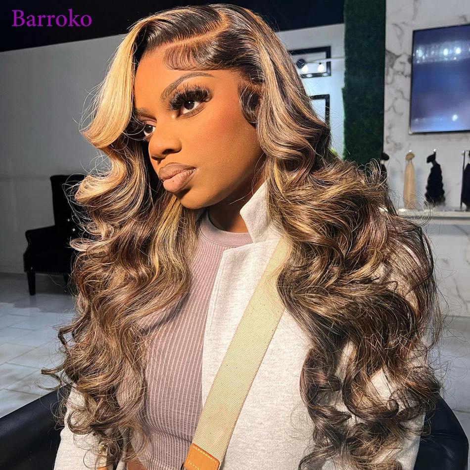 Barroko Body Wave 1B 27 Colored 30 Inch Transparent Lace Front Wigs Human Hair 13x6 Wear Go Peruvian Virgin Human Hair For Women