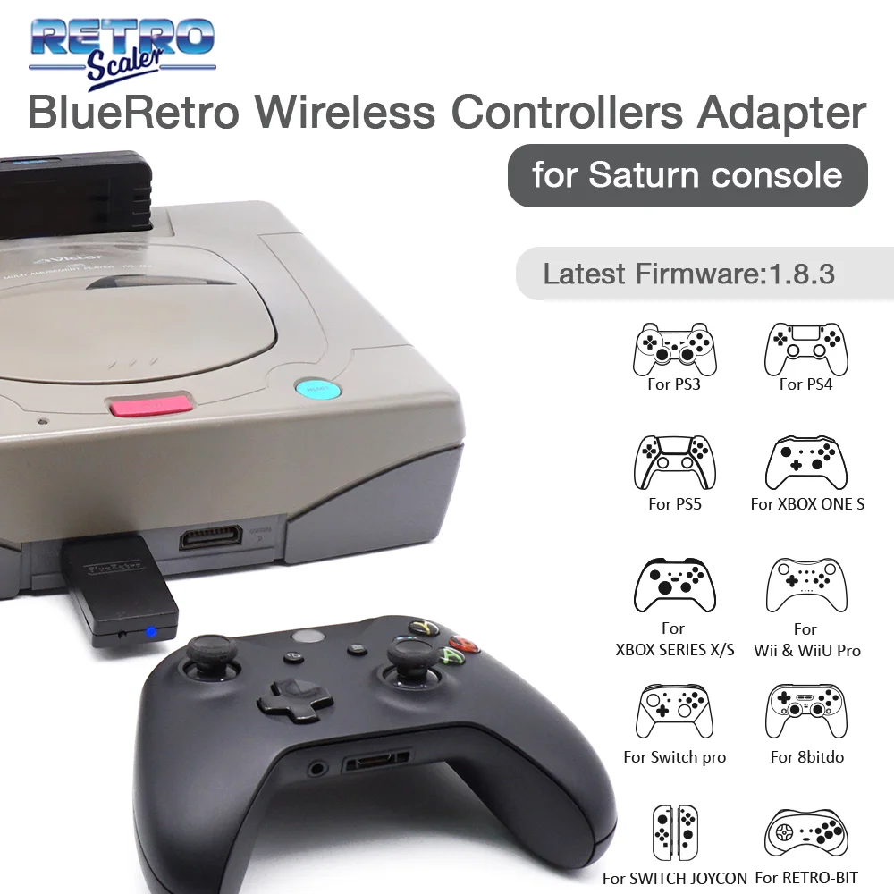 Retroscaler blueretro adaptador de controlador sem fio para console saturno para ps4 ps5 8bitdo m30 switch joycon xbox um s controlador