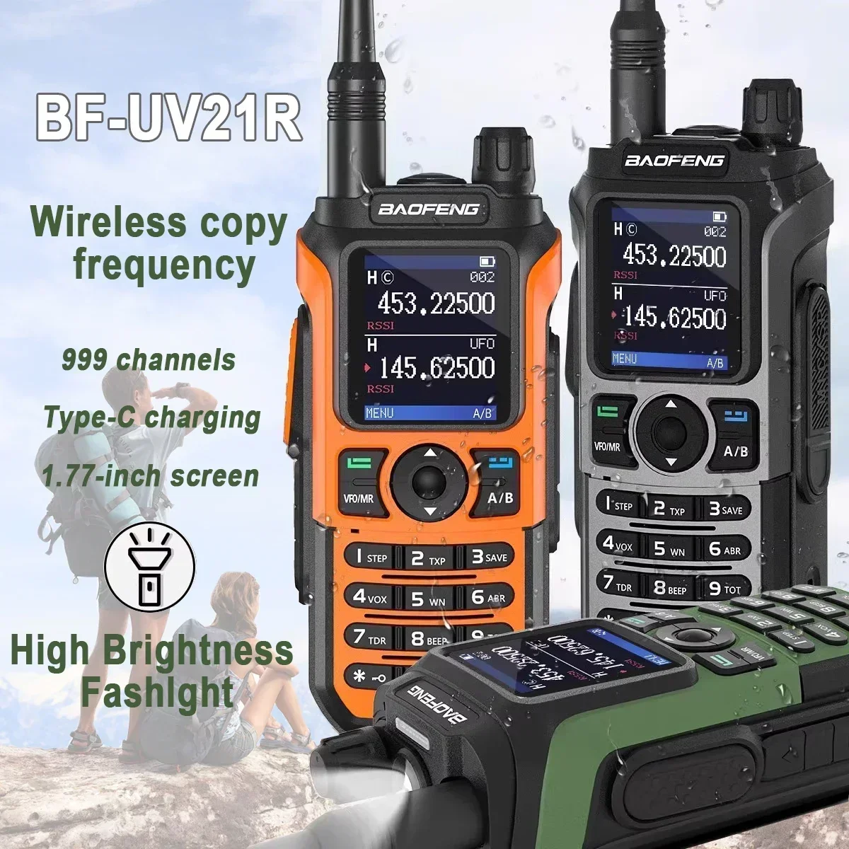 Baofeng UV-UV-21 Pro V2 Walkie-talkie EU Plug  Multi-band Wireless Copy Frequency Dual Display Waterproof Long-range Type-C