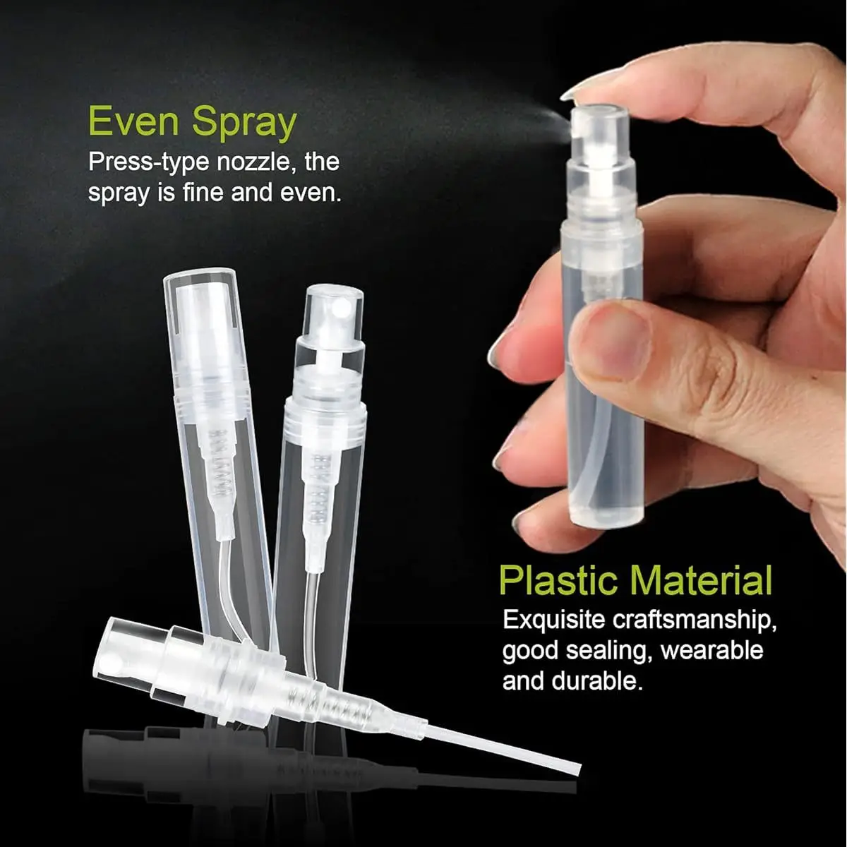 100 Stück 2ml Mini Klare Kunststoff-Sprühflaschen Leere Parfüm-Kosmetikflaschen Tragbarer Zerstäuber Feiner Nebel Flaschen für Ätherische Öle für Reisen – Detail 4
